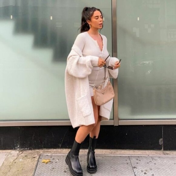 Zara Ribbed Knit Long Sleeve Jumpsuit Romper Cream Blogger Fav Sz Medium - Picture 6 of 11